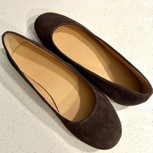 BROWN SUEDE FLATS, NEW, LANDS END, SIZE 8